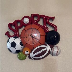 Sports-Themed Wall Clock with Red Accents